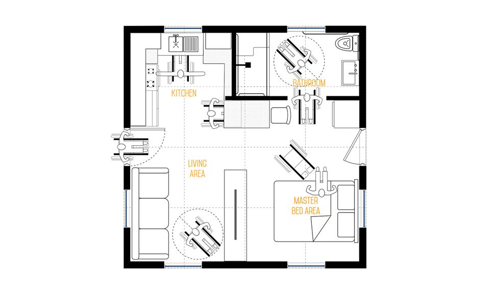 plan 2D tiny house 35m2 dépliable Elon Musk