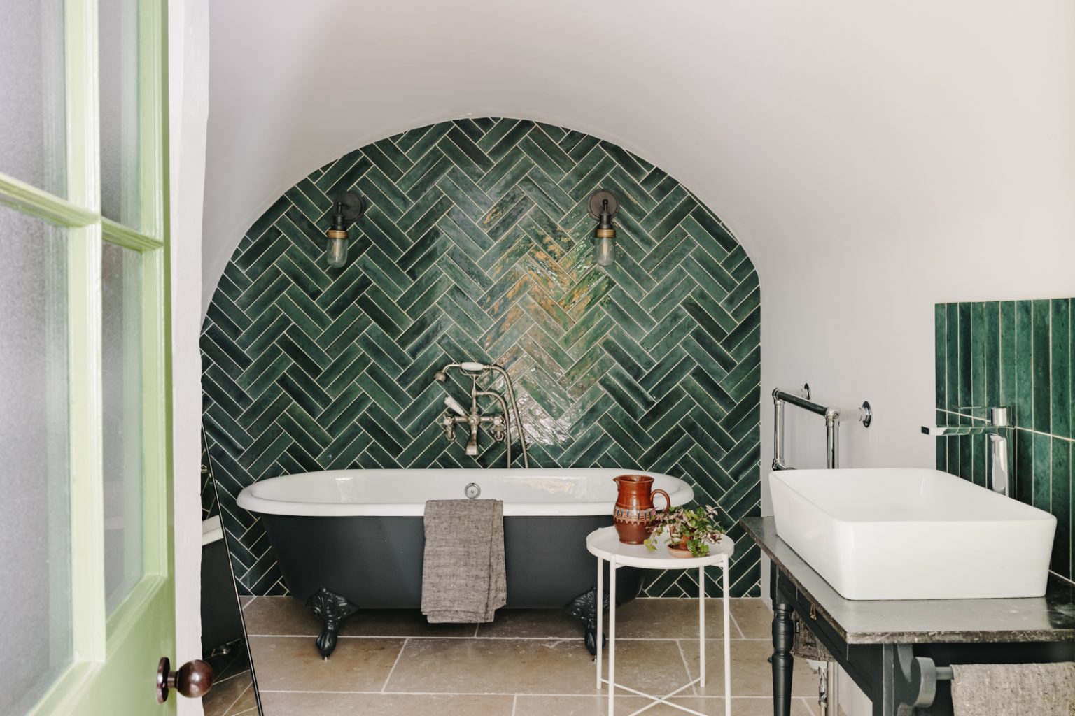 salle de bain déco vintage verte