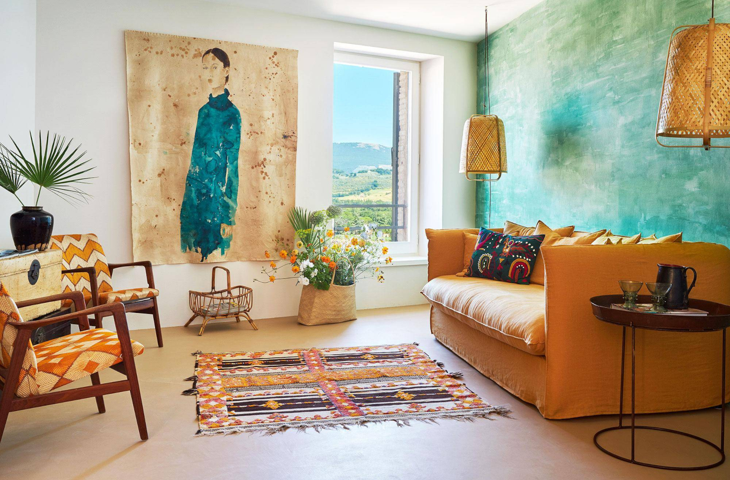 salon décoration colorée appartement en duplex italien