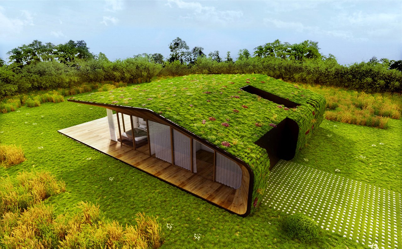 façade maison durable toit végétalisé