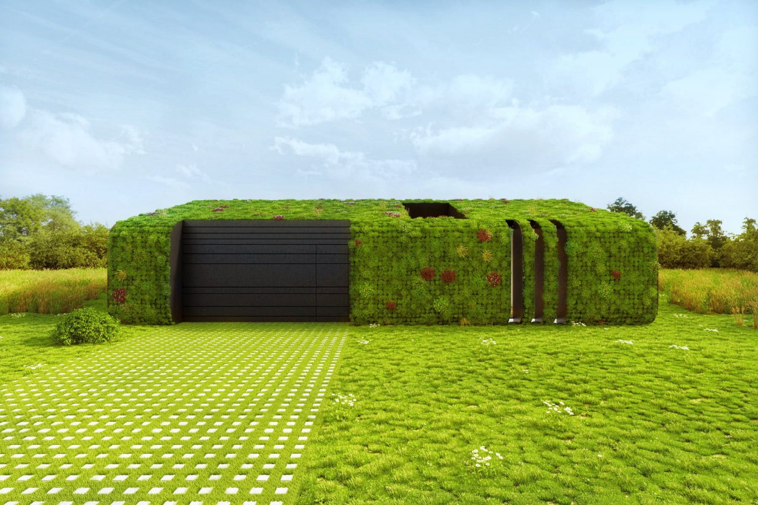 façade maison durable toit végétalisé