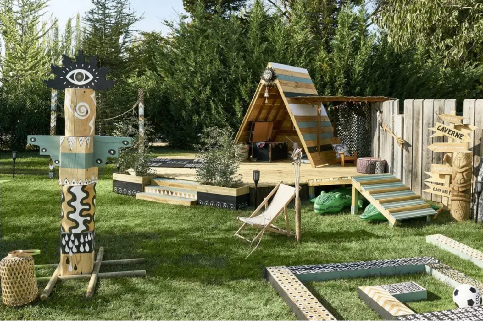 jardin avec cabane en bois