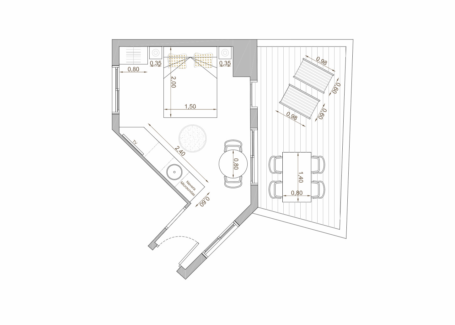 plan mini appartement de 16m2
