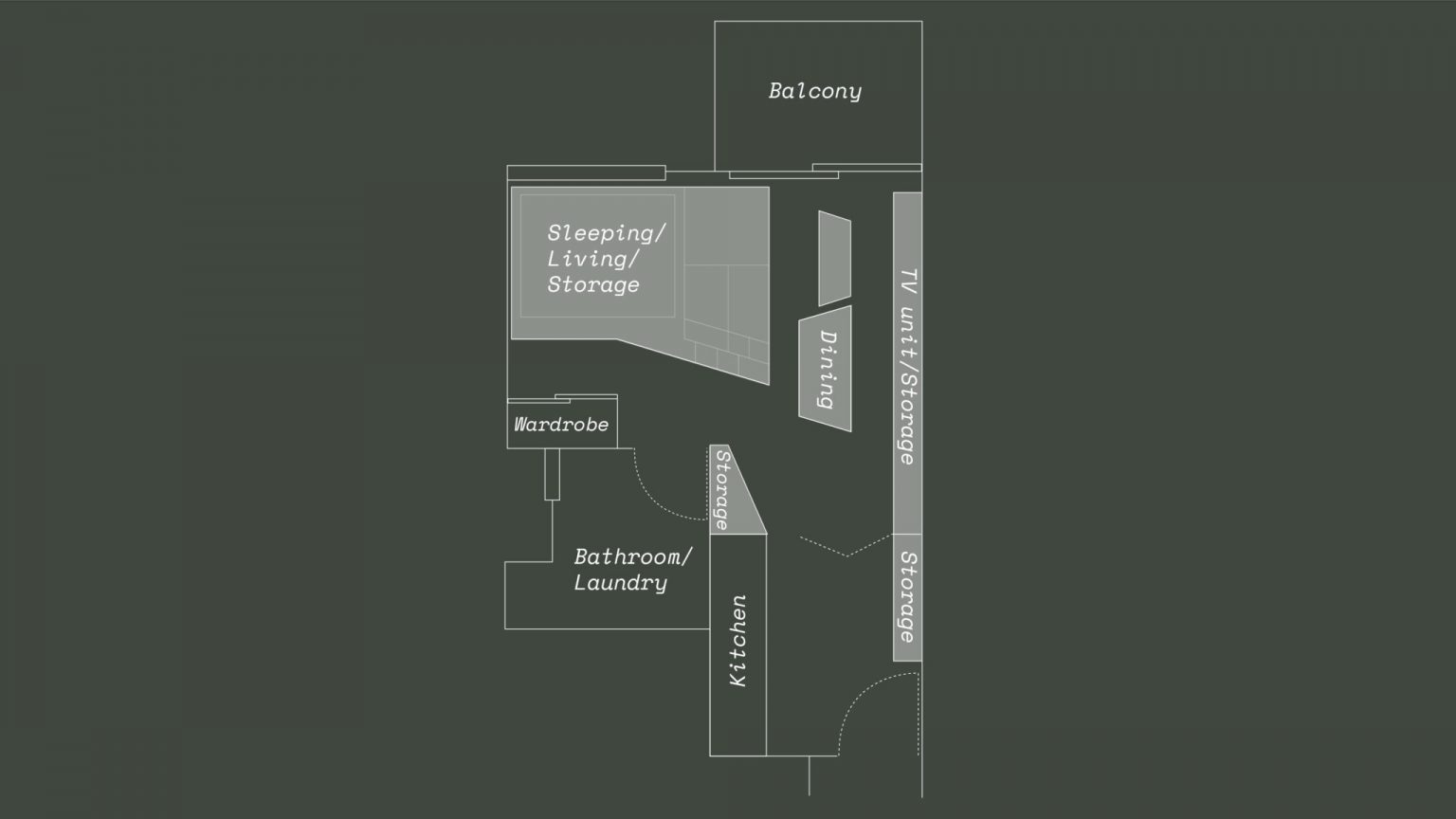 plan studio de 43m2 aménagé par des architectes