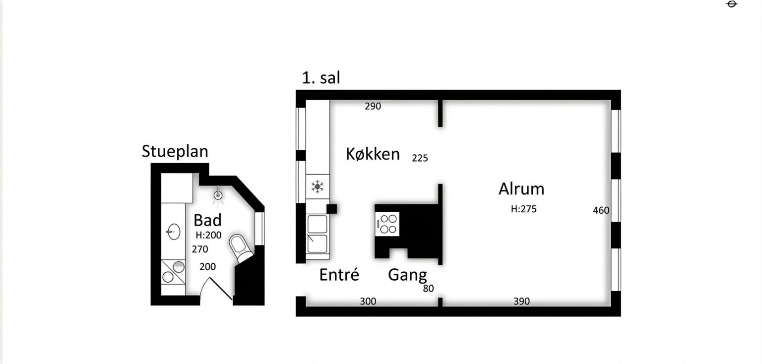 plan mini loft 50m2