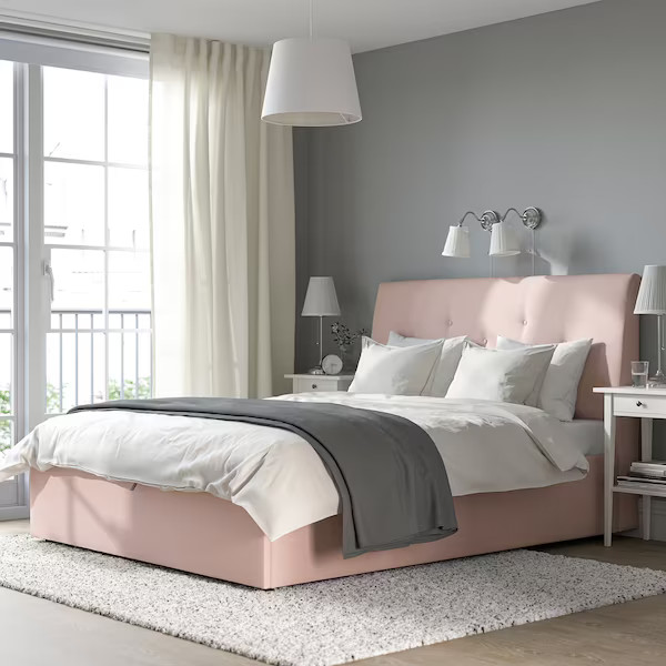 chambre lit rose IKEA murs gris