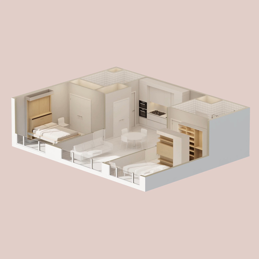plan 3D appartement modulable par ORI