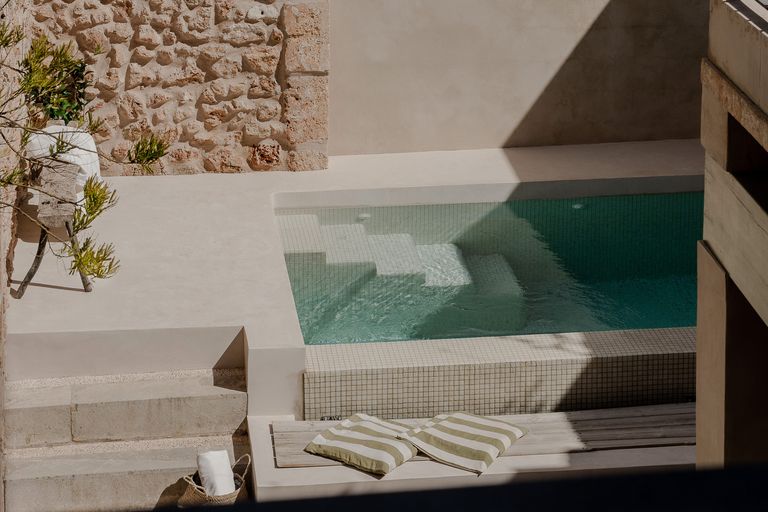 mini piscine maçonnée avec murs de pierres