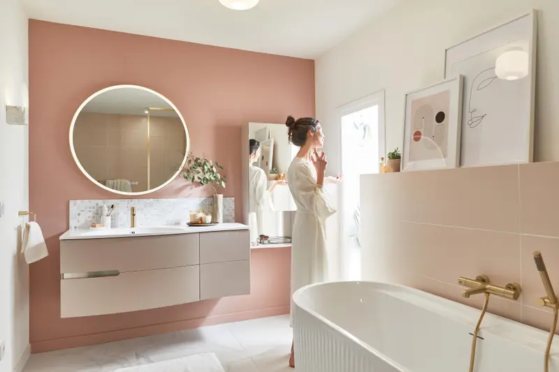 salle de bain décoration rose poudré
