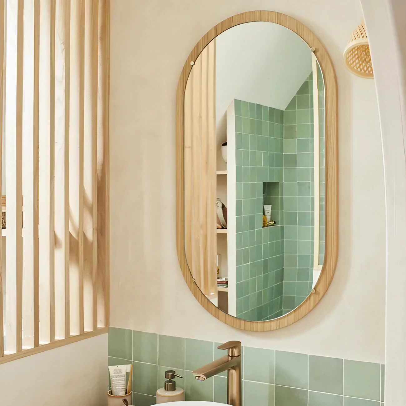 salle de bain bois et vert