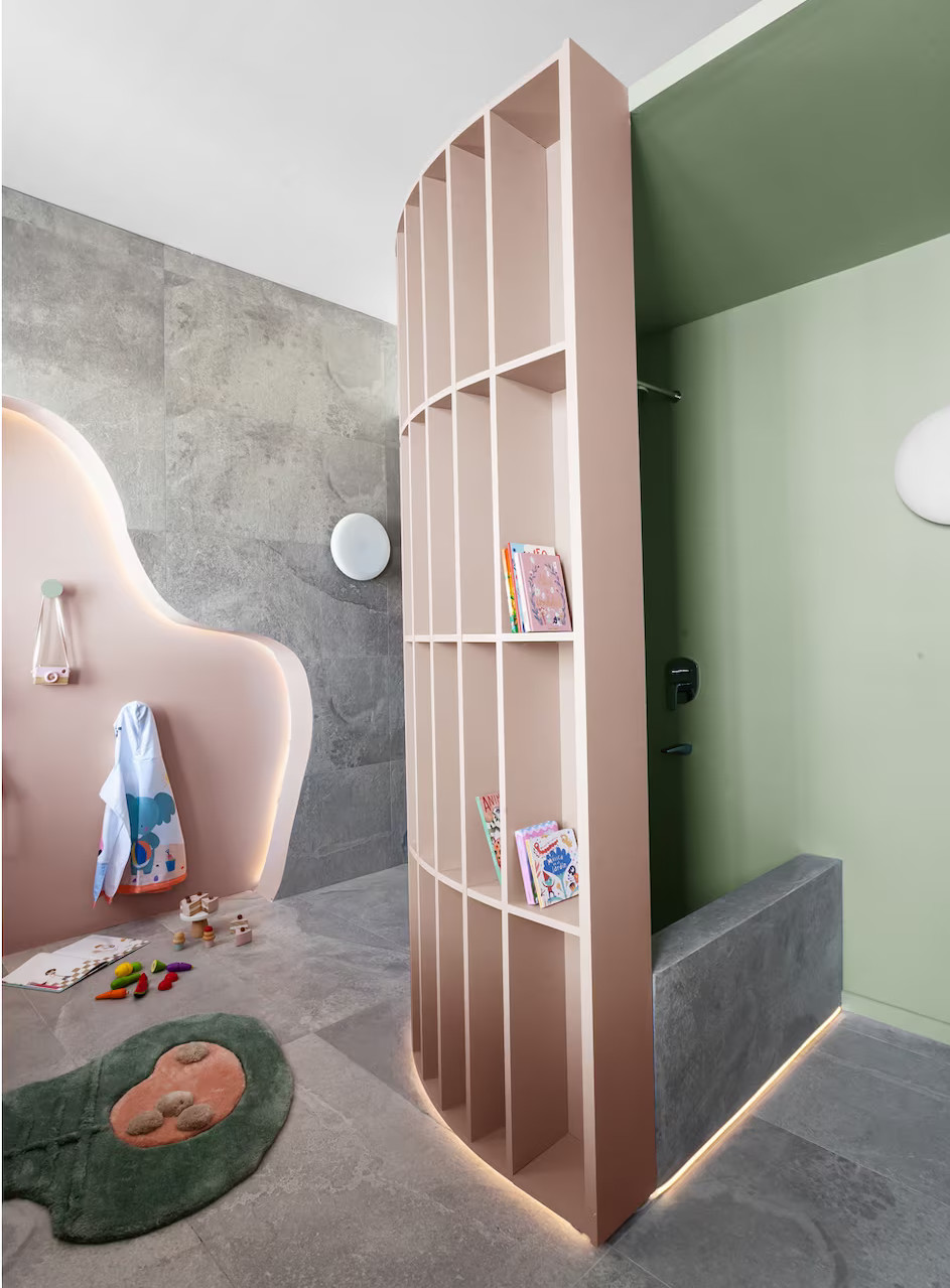 salle de bain enfant décoration contemporaine rose et verte