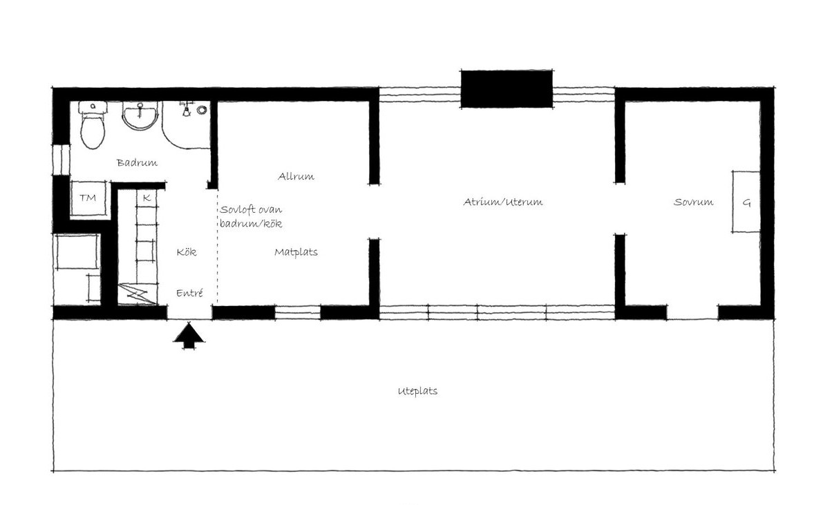 plan mini maison 40m2 avec atrium vitré