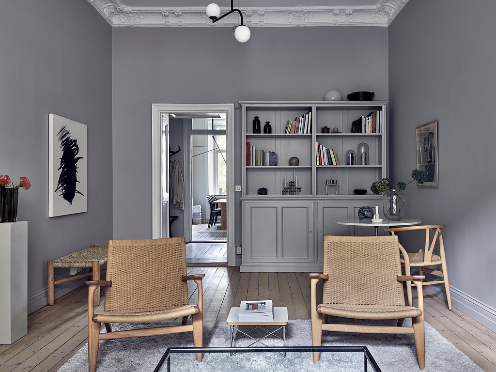 salon décoration grise et scandinave