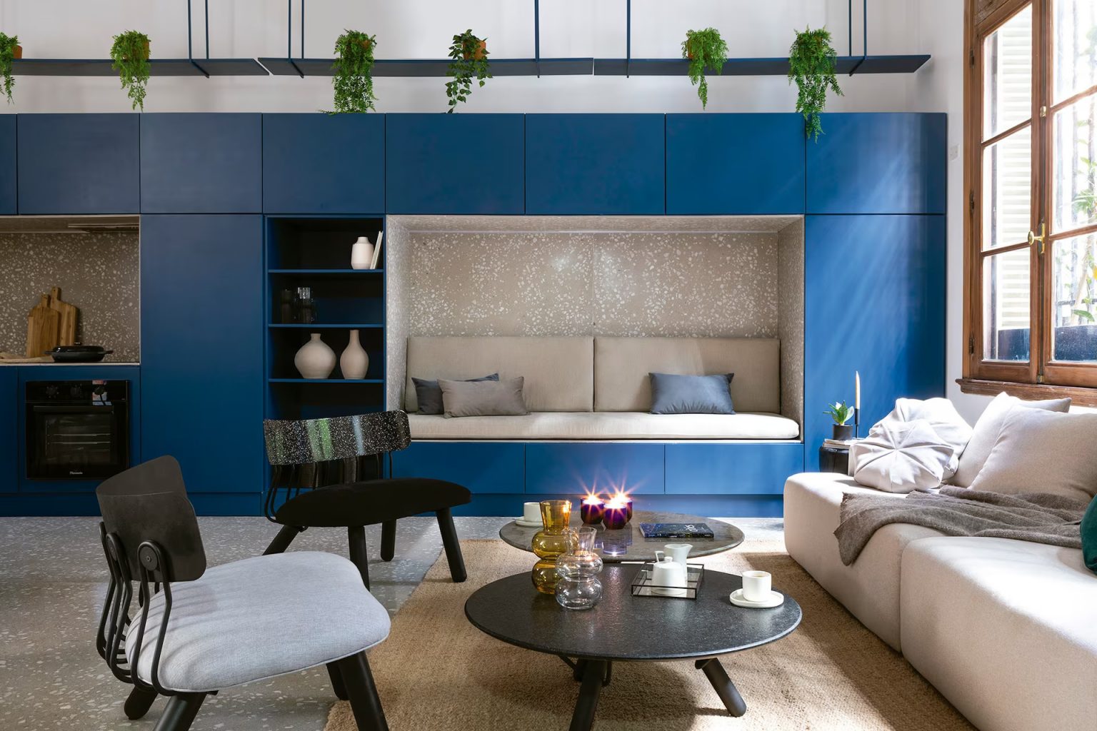 salon et cuisine bleue loft