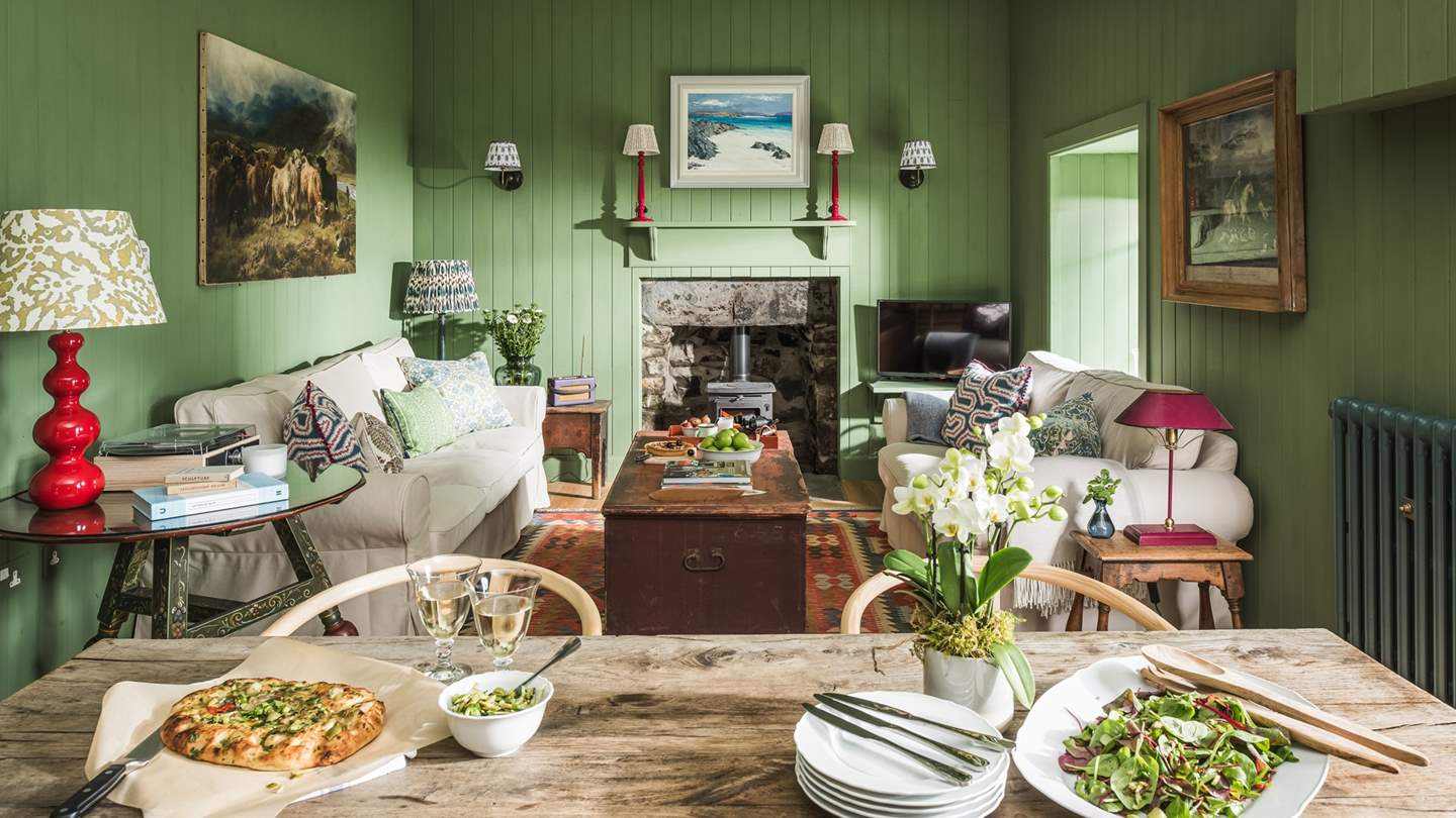 salon et salle à manger décoration colorée cottage île de Mull