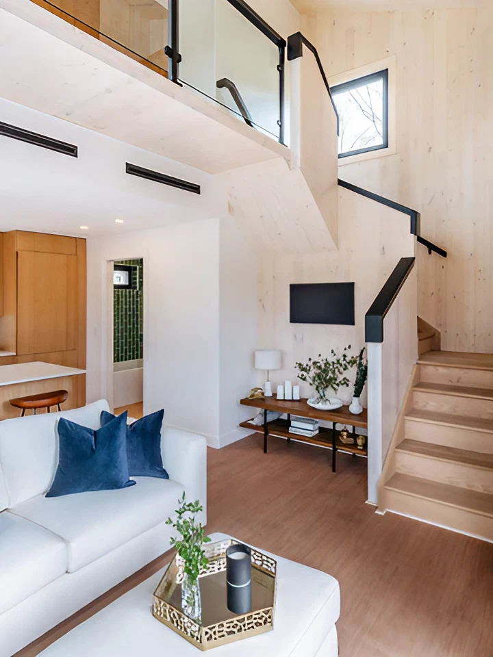 salon avec escalier maison en bois CABN décoration moderne