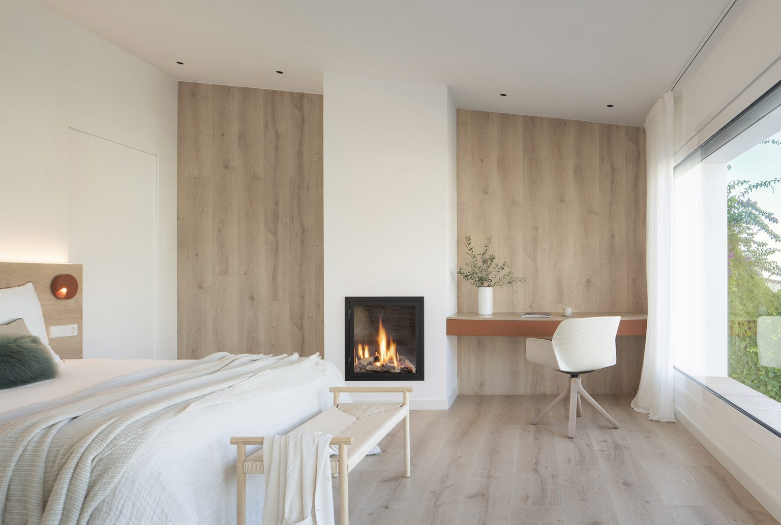 chambre avec cheminée décoration design maison contemporaine