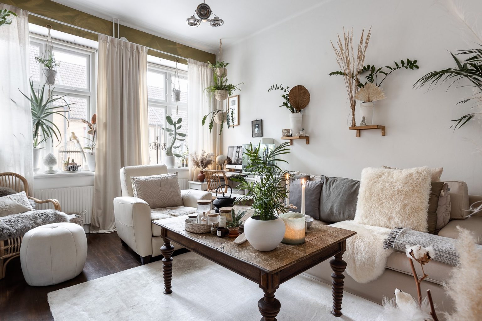 salon avec plantes décoration scandinave