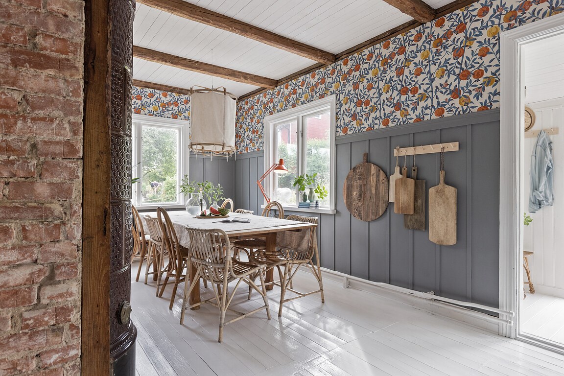 salle à manger papier-peint décoration scandinave