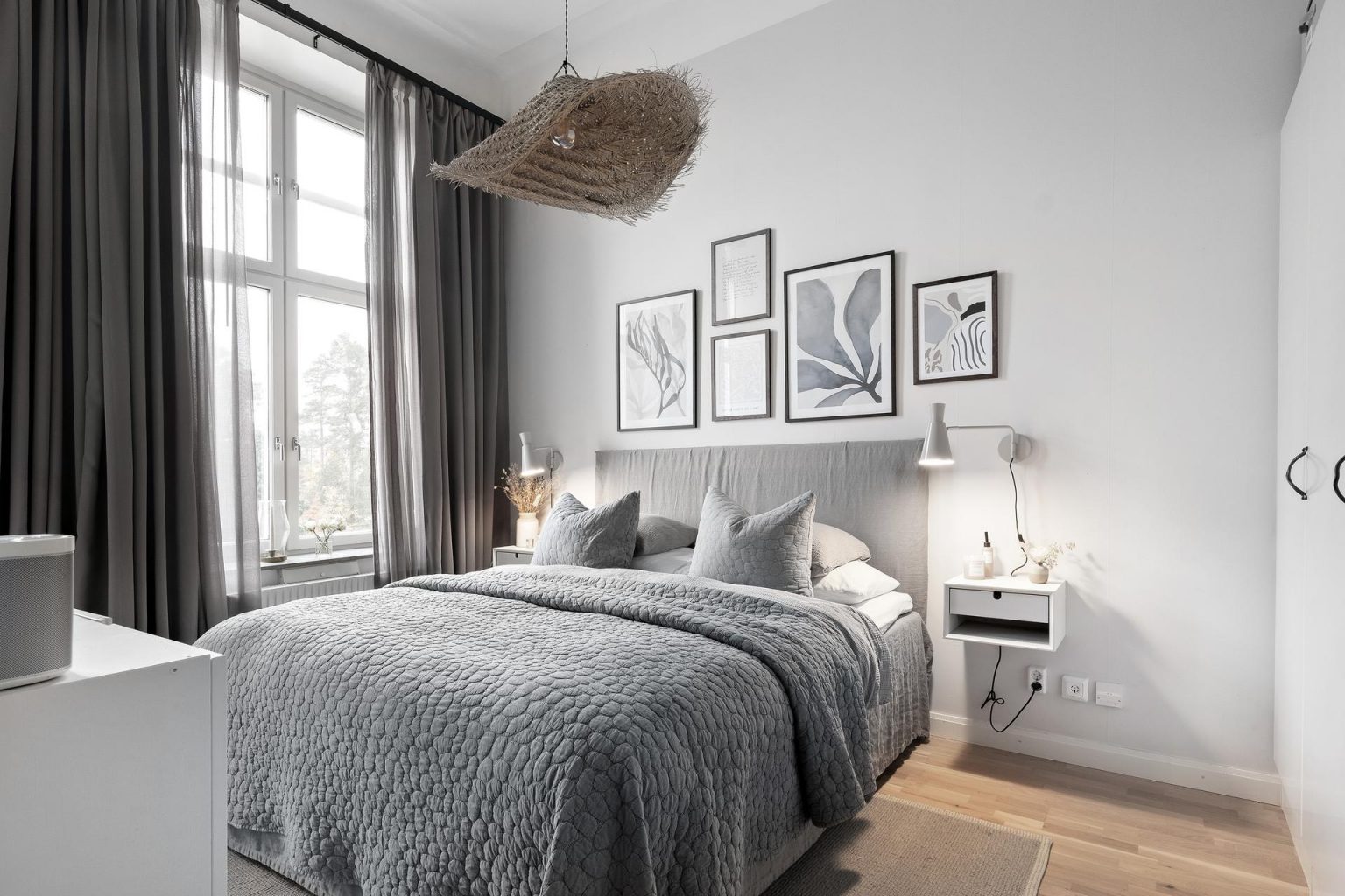 chambre design grise décoration scandinave