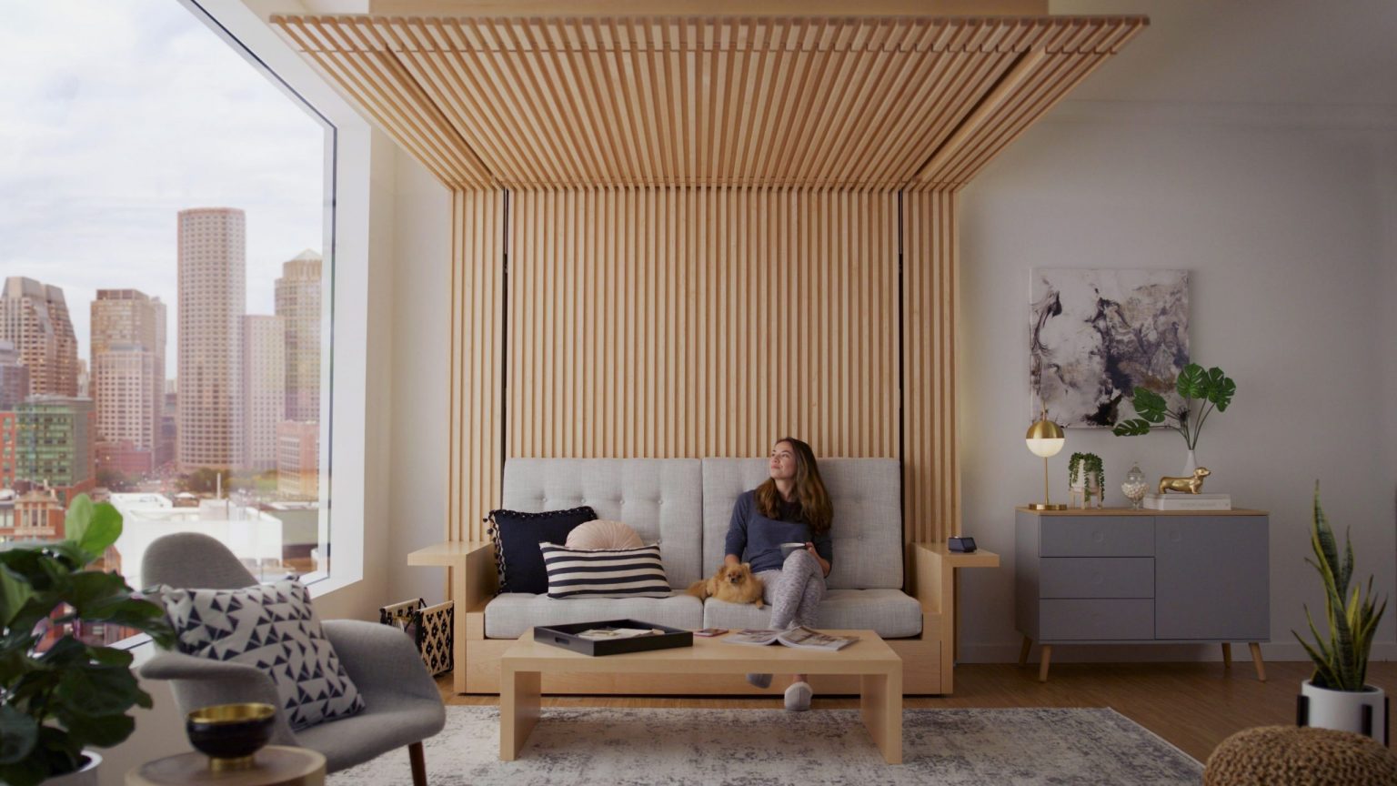 studio design et extensible avec lit au plafond