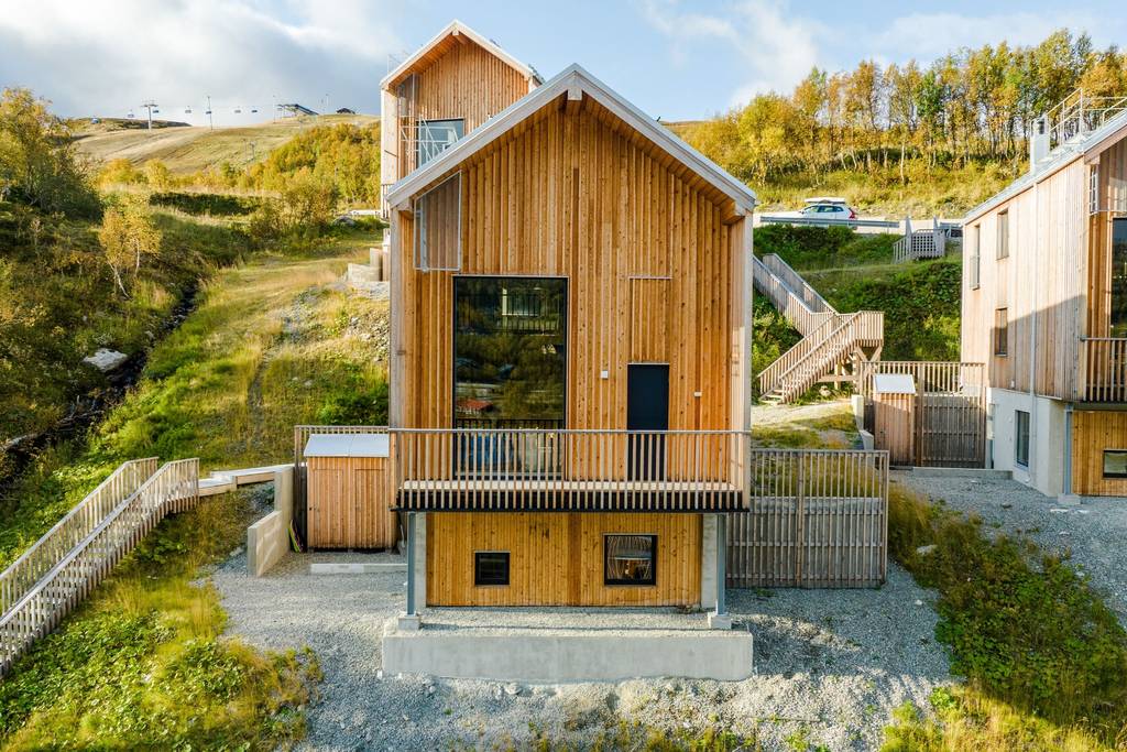 Décoration verte et grise pour une maison en bois contemporaine