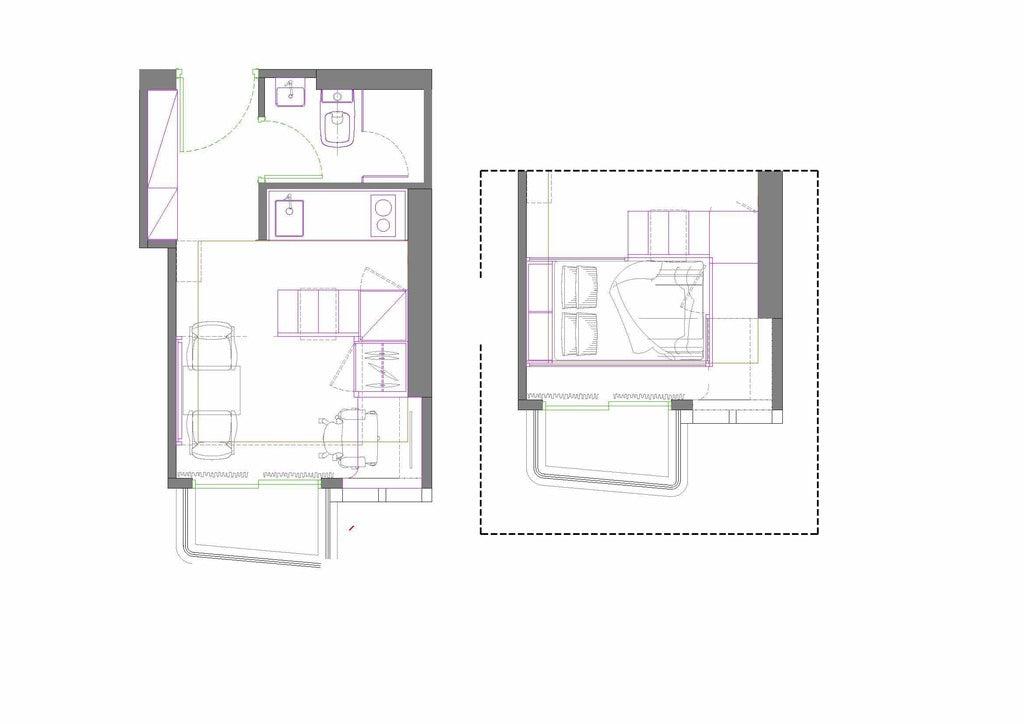 plan studio 18m2 optimisé avec mezzanine