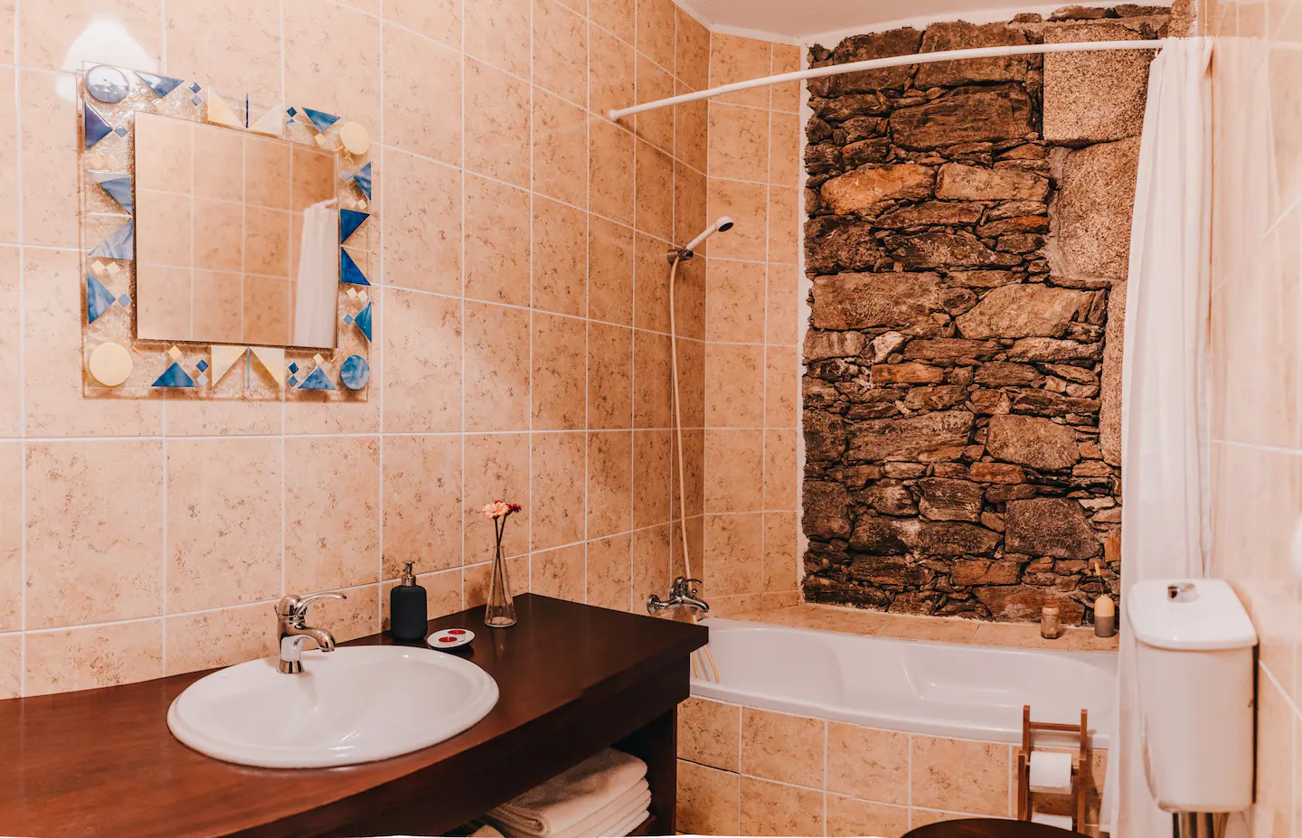 salle de bain mur de pierres maison ancienne