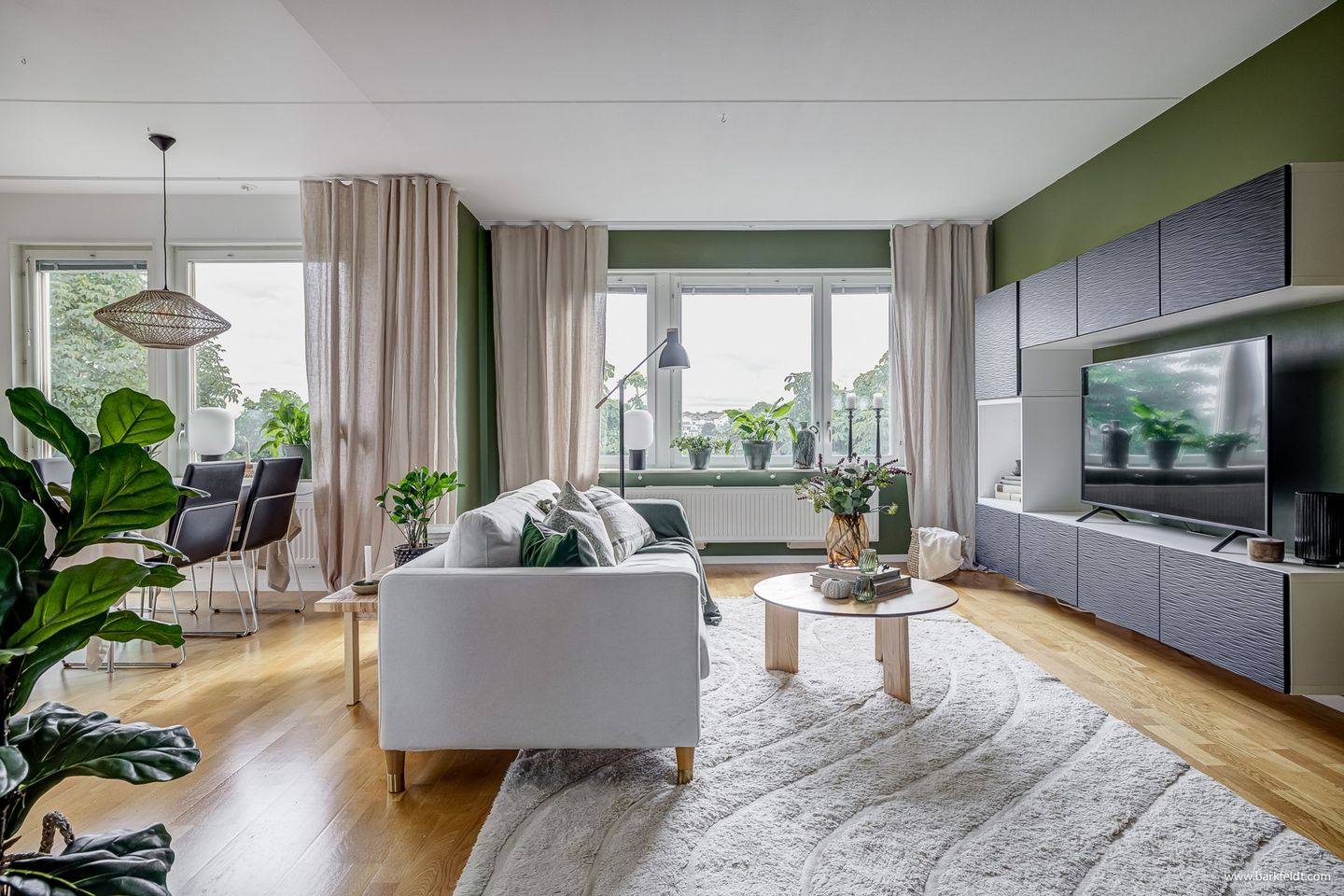 salon décoration grise et verte scandinave