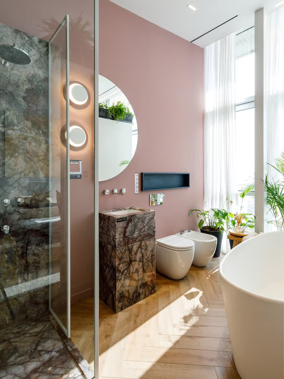 salle de bain rose décoration contemporaine