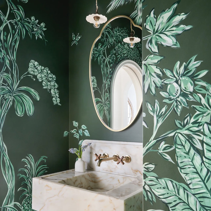 salle de bain papier-peint vert décoration contemporaine