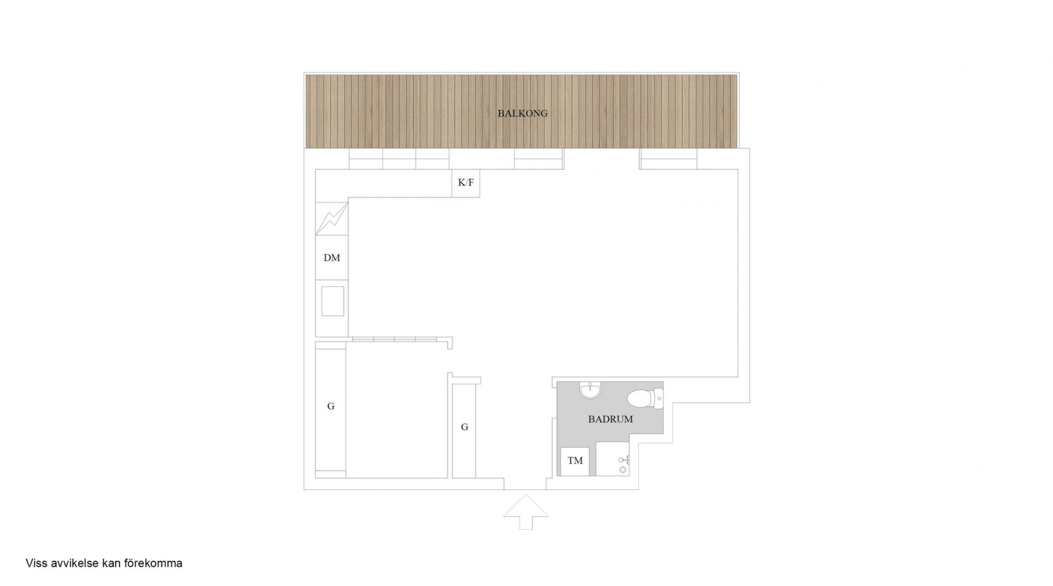 plan grand studio de 44m2 avec balcon aménagé en un deux-pièces