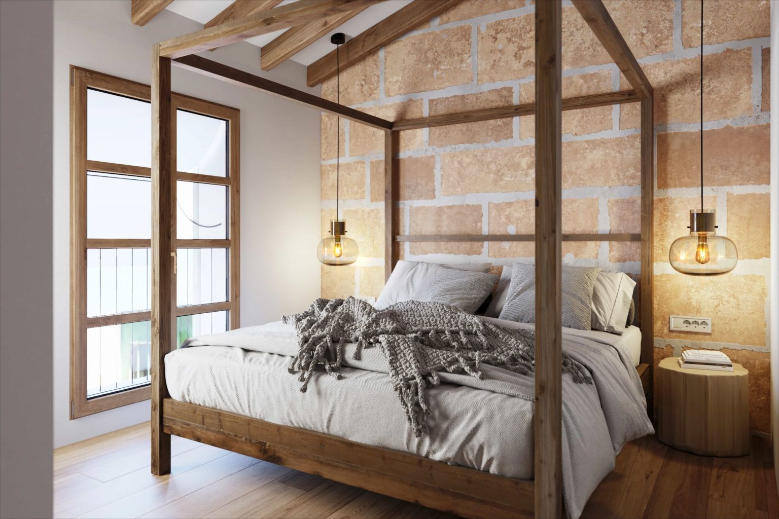 chambre avec lit à baldaquin décoration contemporaine