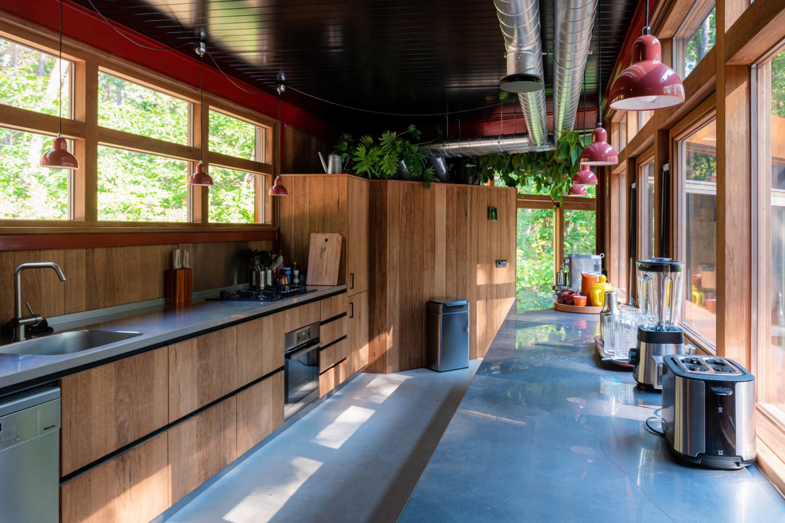 cuisine bois maison contemporaine intérieur bois avec piscine naturelle