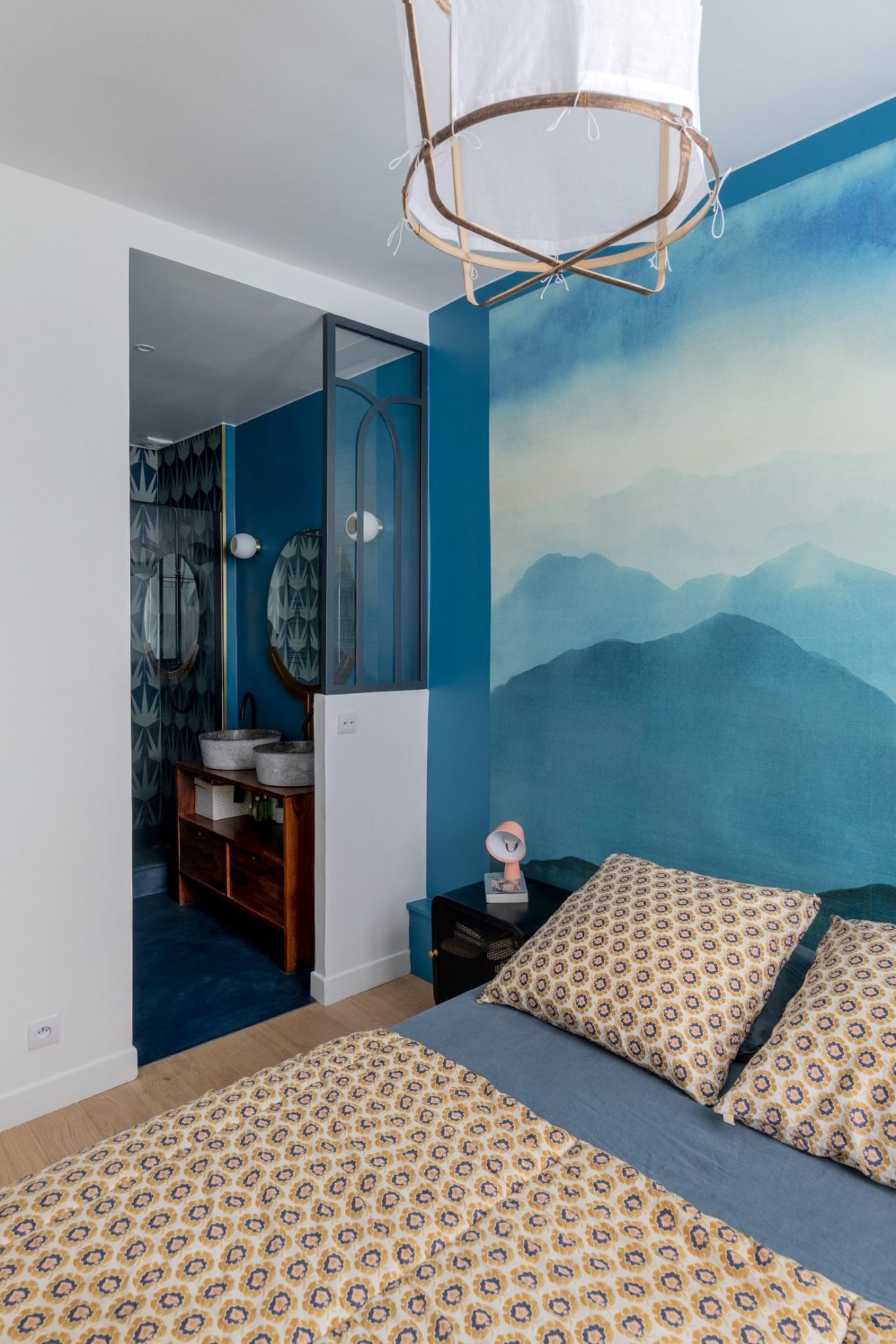 chambre papier-peint panoramique bleu