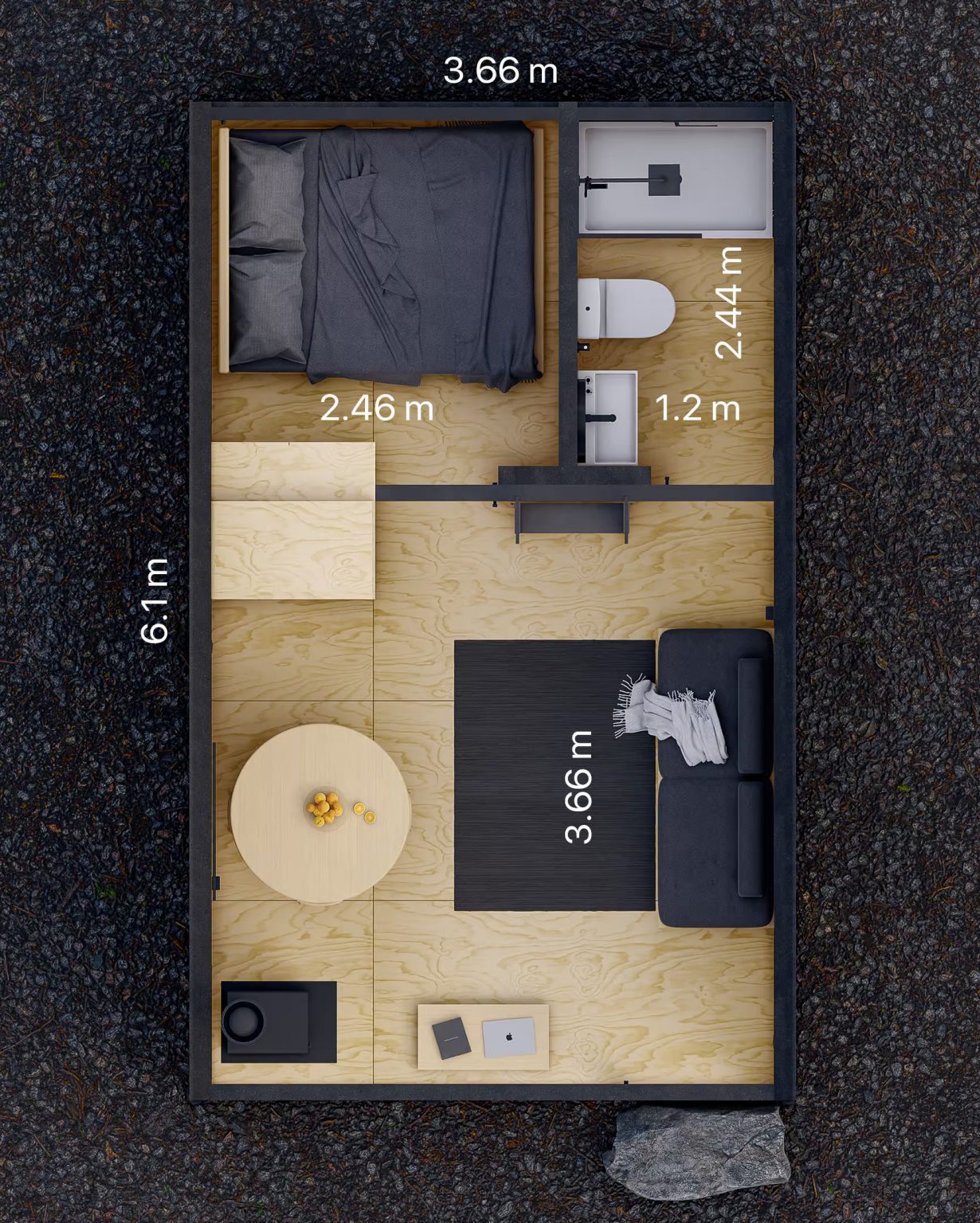 plan mini maison 23m2 avec chambre loft