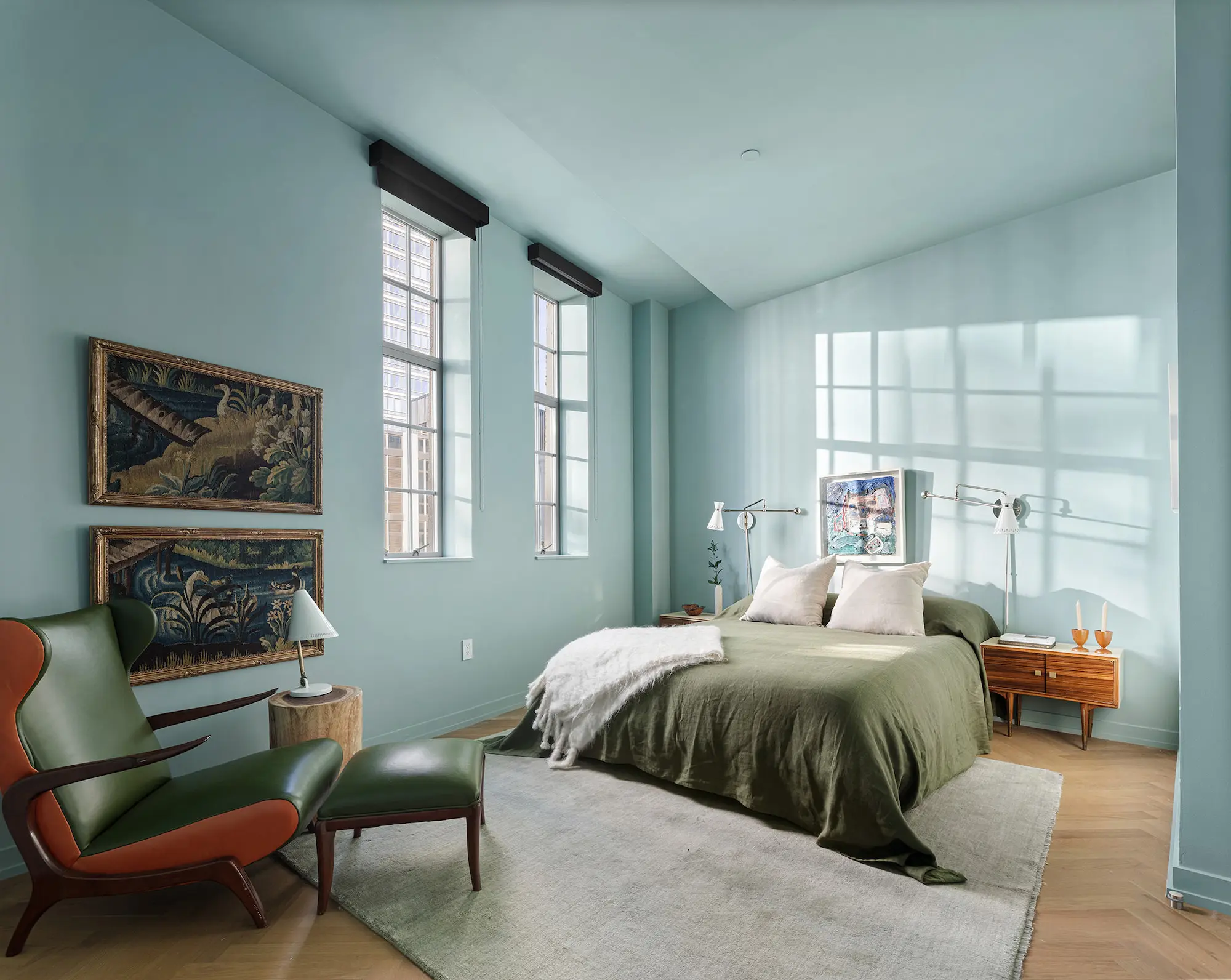 chambre bleue appartement' New York décoration contemporaine