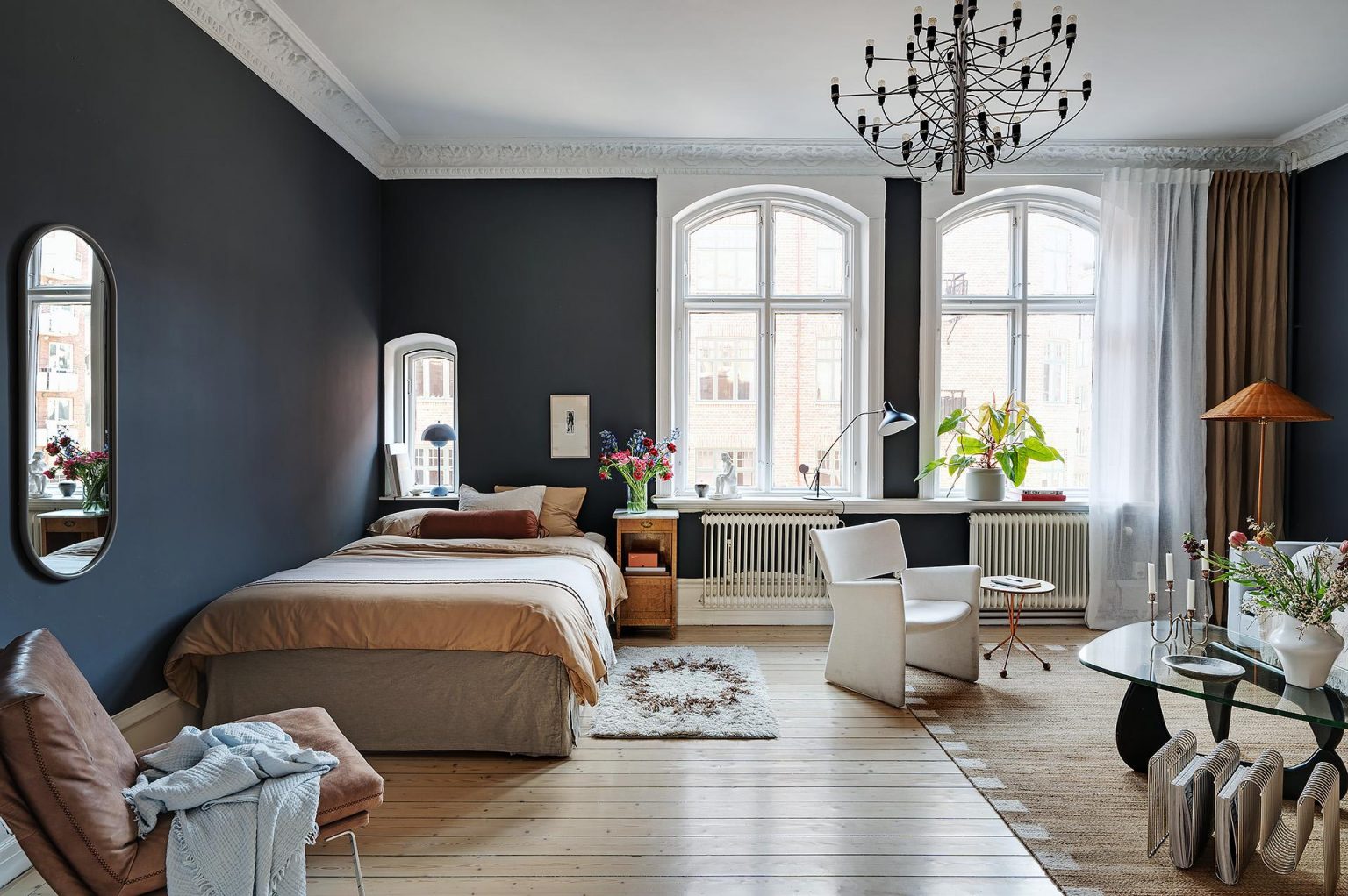 salon studio murs bleus décoration scandinave