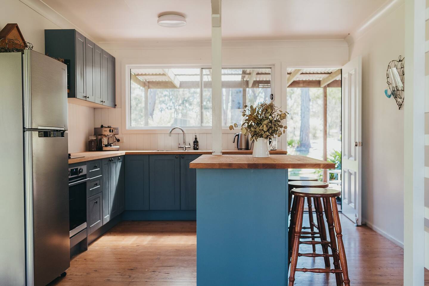 Blue wood house kitchen