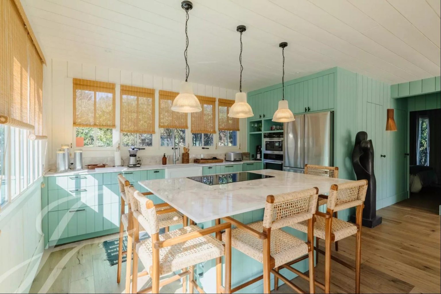 cuisine bleue turquoise maison en bois style Cap Ferret
