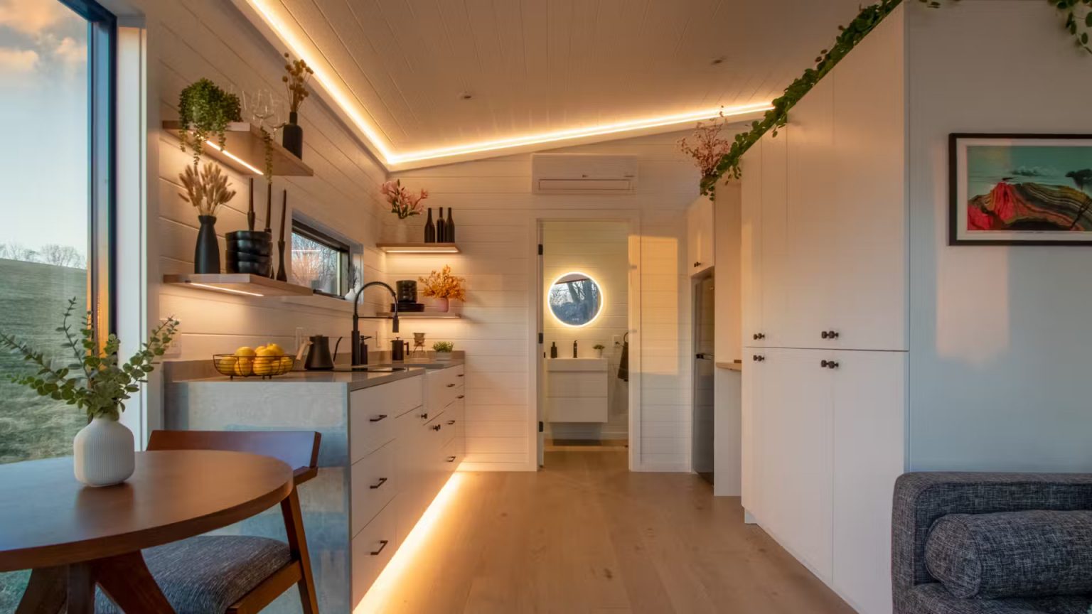 cuisine éclairage LED petite maison de 37m2 The Luna Zook Cabins