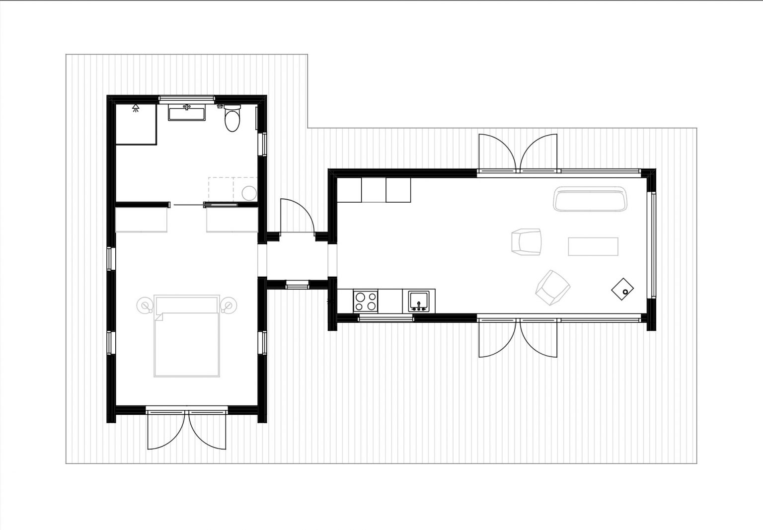 plan petite maison 55m2 en bois noir