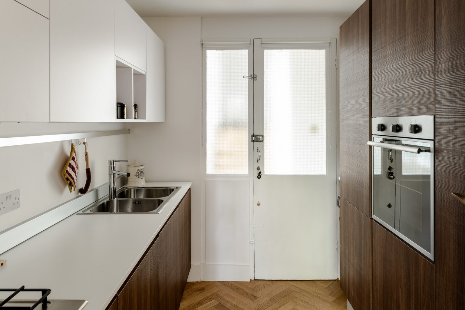 Dark wood kitchen apartment modern decor