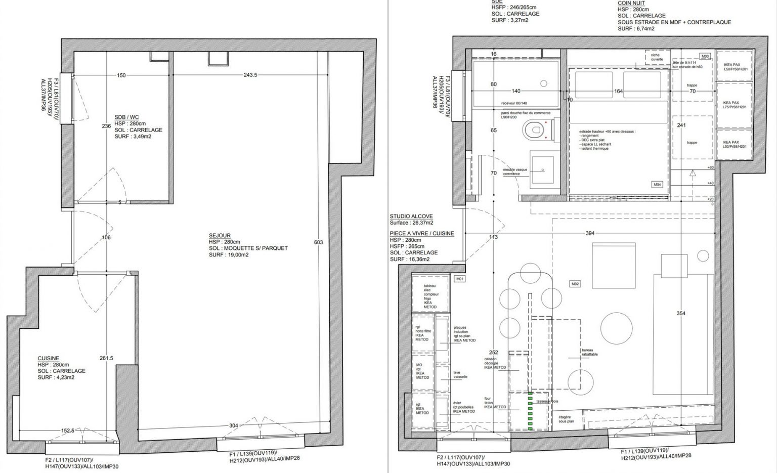 plan studio 26m2 Paris