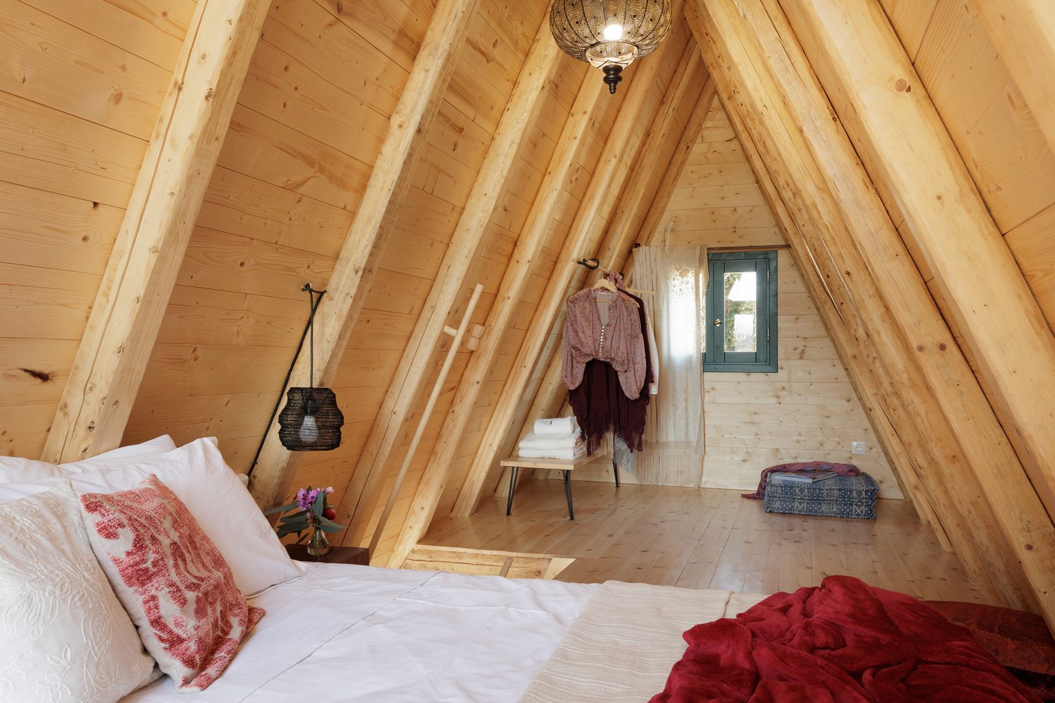 chambre petite maison A-Frame 50m2