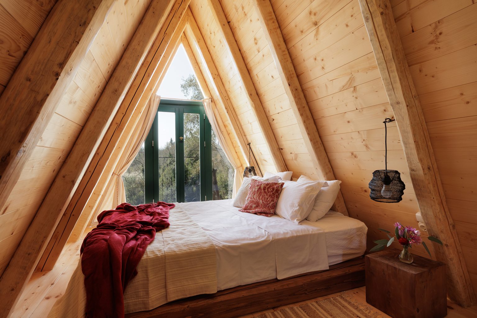 chambre petite maison A-Frame 50m2