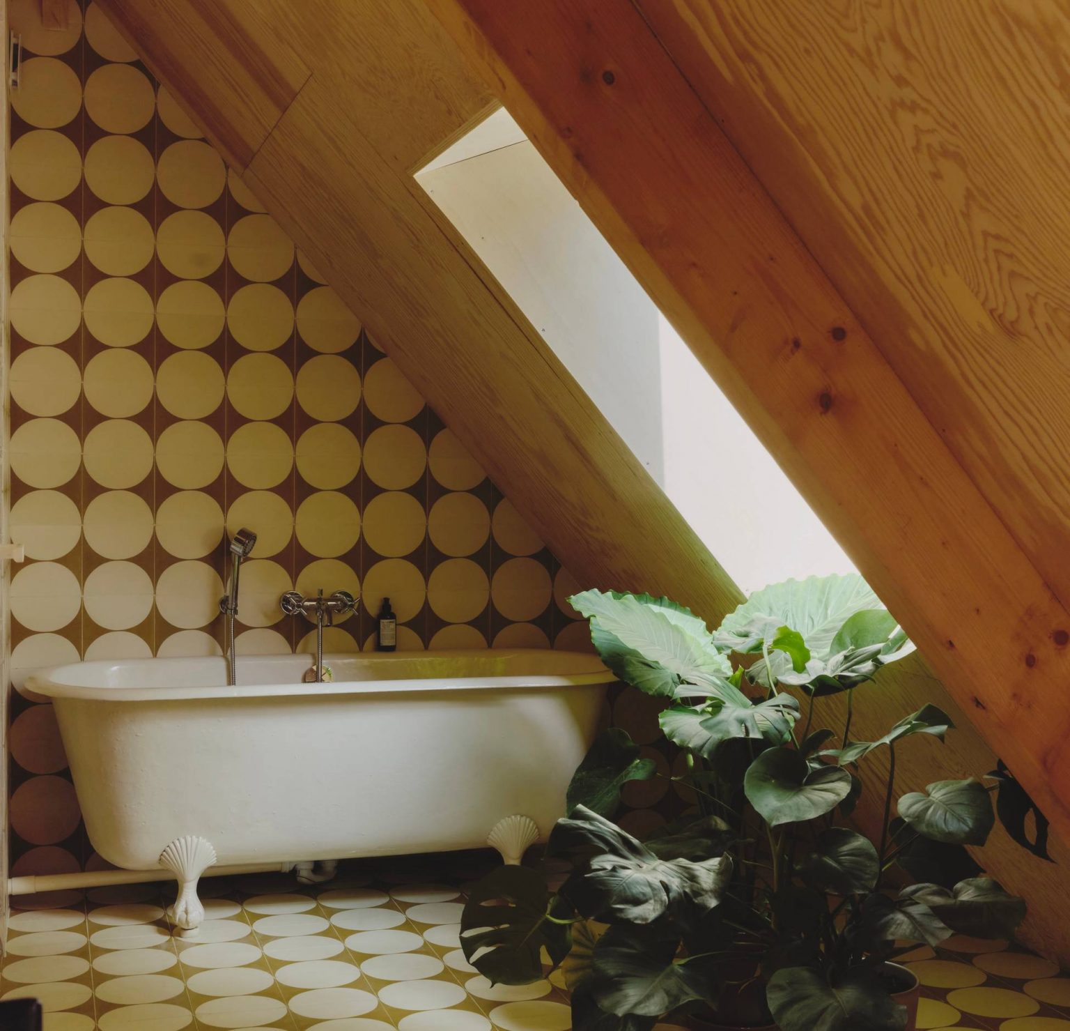 salle de bain mansardée avec velux baignoire pattes de lion Maison Sauvage photo Valentin Le Cron