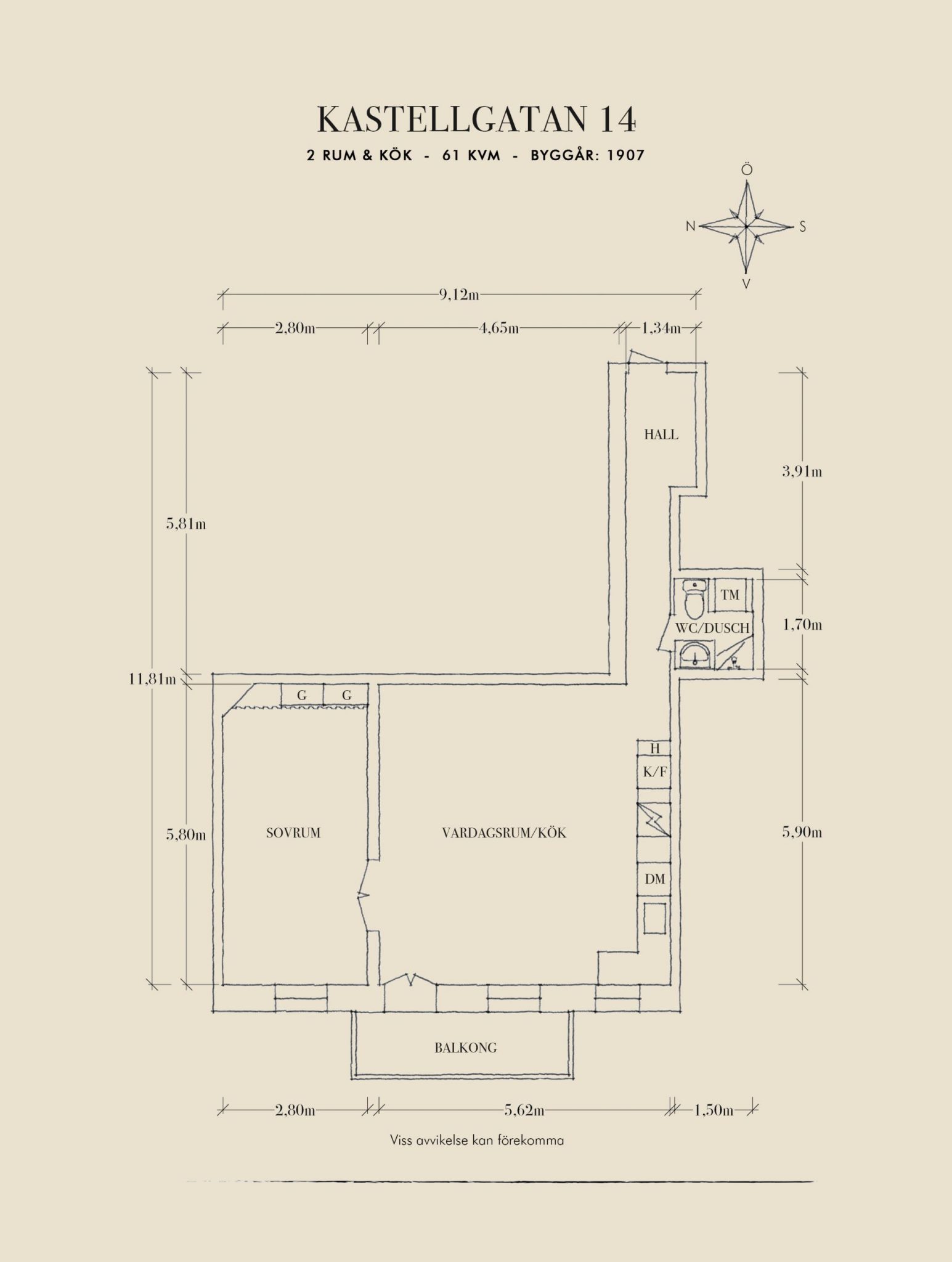 plan deux-pièces 61m2