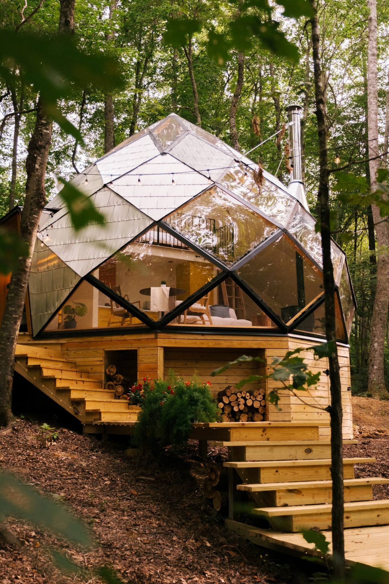 petite maison au dôme de verre dans la forêt The Laurel Zome