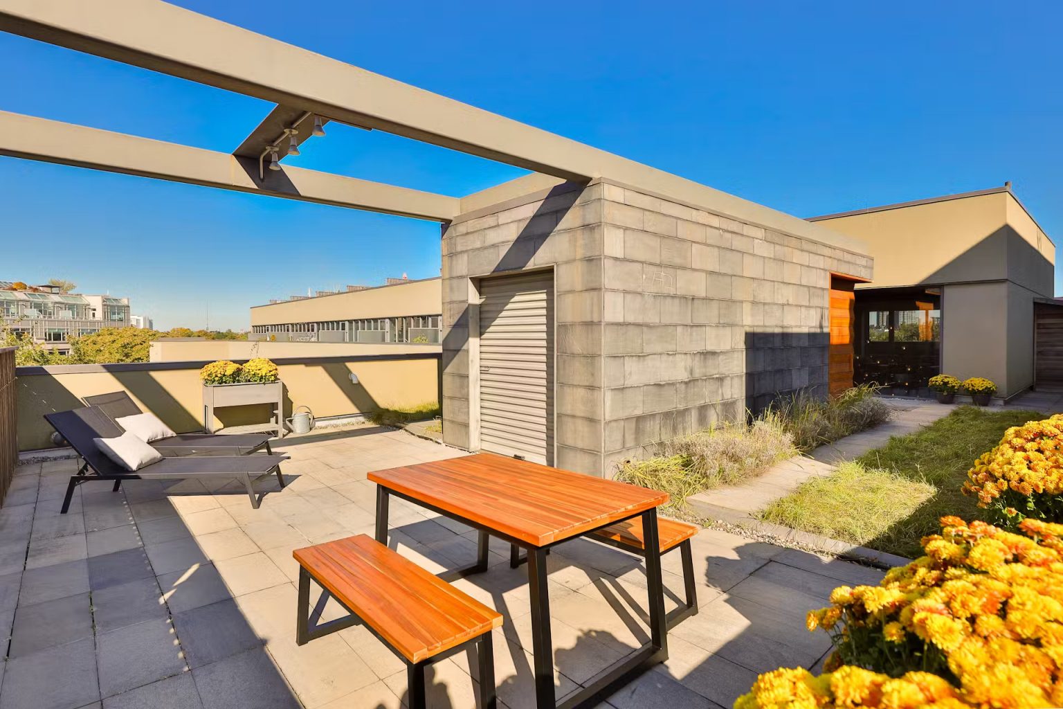 terrasse sur le toit appartement galerie d'art au style mid-century